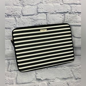 Kate Spade Black & White Stripe Laptop Carry Case Neoprene Padded NEW